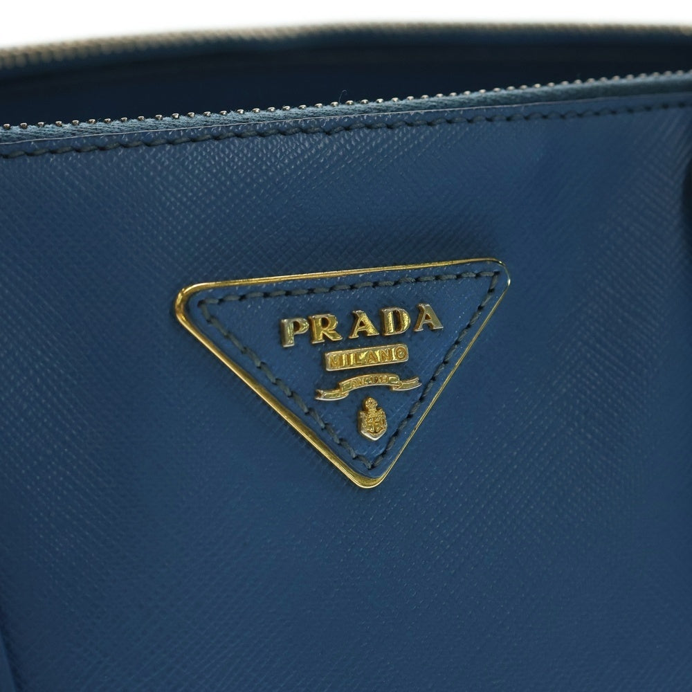 PRADA(プラダ) ガレリア 2WAYバッグ ショルダーバッグ ハンドバッグ ブルー サフィアーノレザー ゴールド金具 ダブルジップ 1BA863