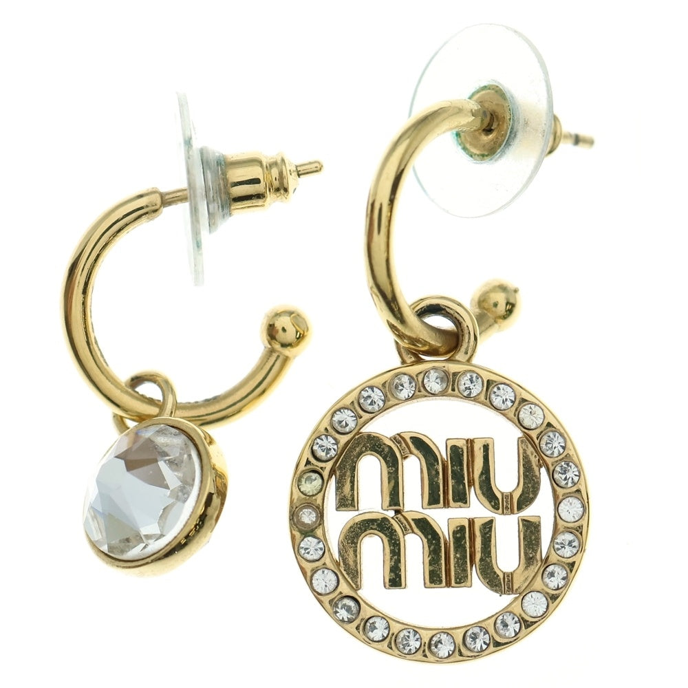 miumiu(ミュウミュウ) ロゴラインストーン ピアス フープ ゴールド メタル×クリスタル 5JO796