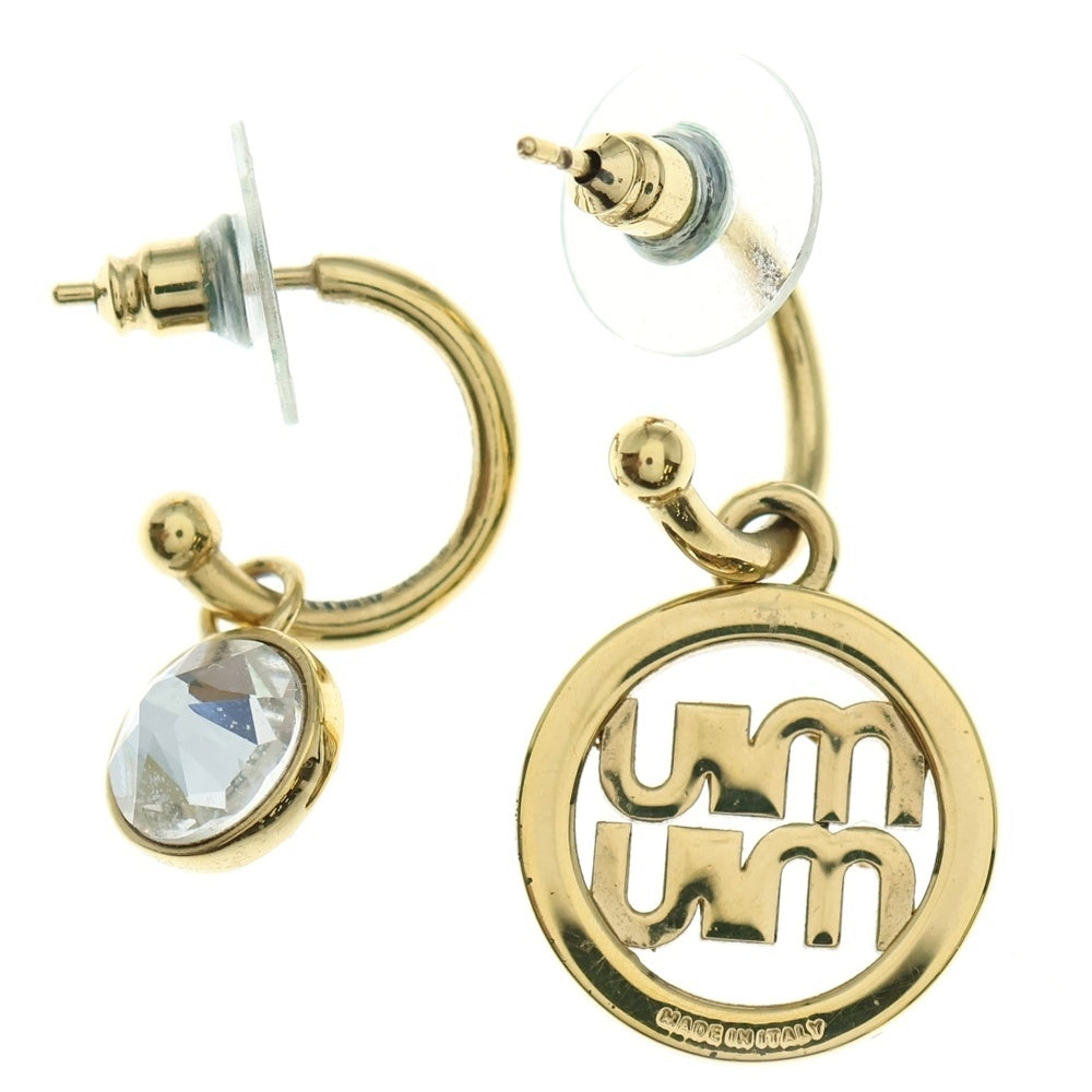 miumiu(ミュウミュウ) ロゴラインストーン ピアス フープ ゴールド メタル×クリスタル 5JO796