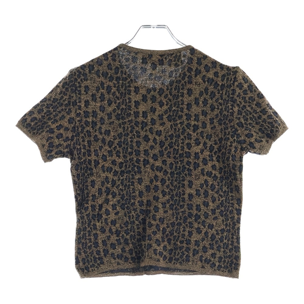 FENDI(フェンディ) レオパード総柄 FFロゴ ウール クルーネック 半袖ニット カットソー ブラウン レディース