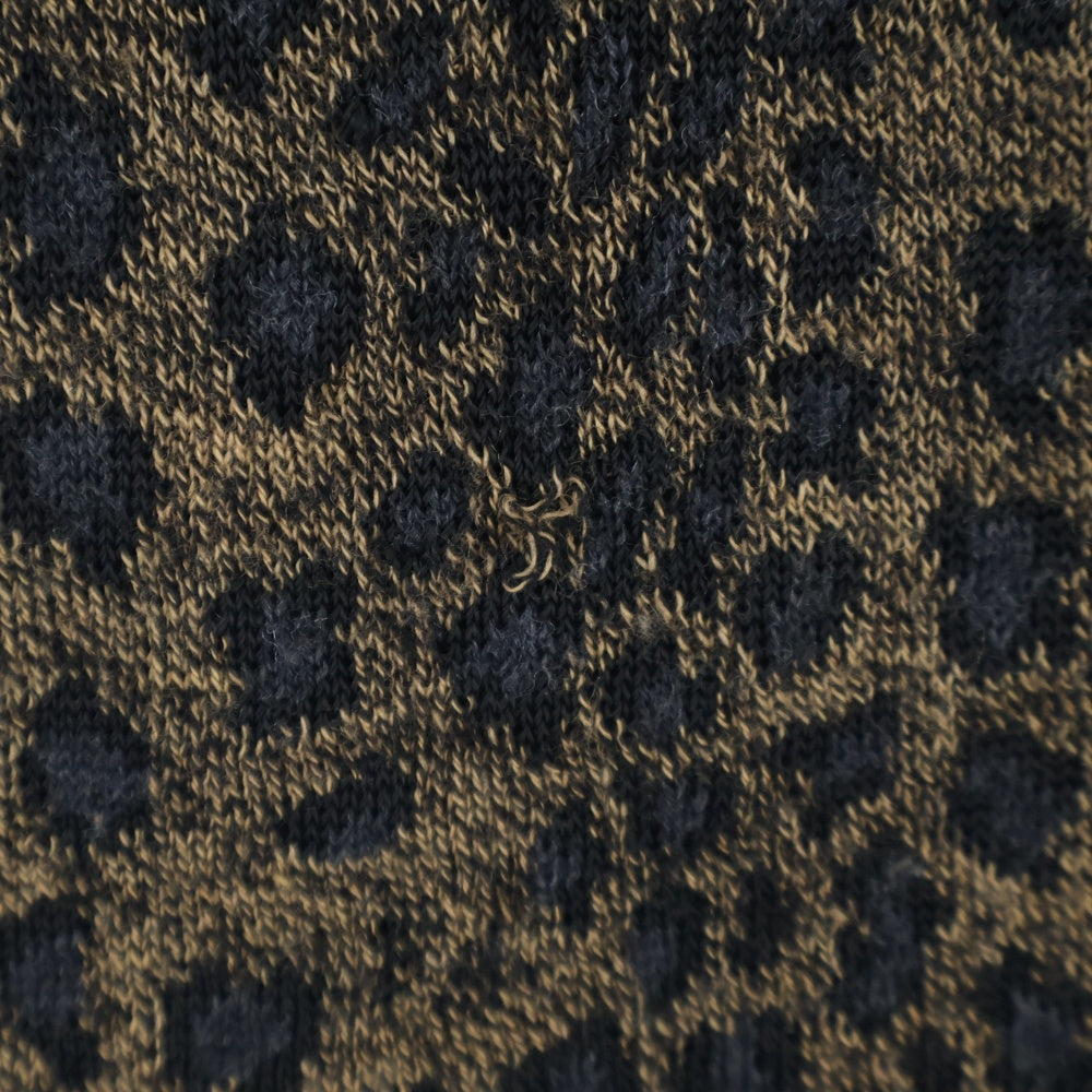 FENDI(フェンディ) レオパード総柄 FFロゴ ウール クルーネック 半袖ニット カットソー ブラウン レディース