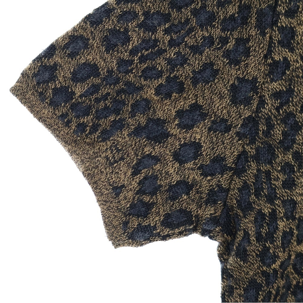 FENDI(フェンディ) レオパード総柄 FFロゴ ウール クルーネック 半袖ニット カットソー ブラウン レディース