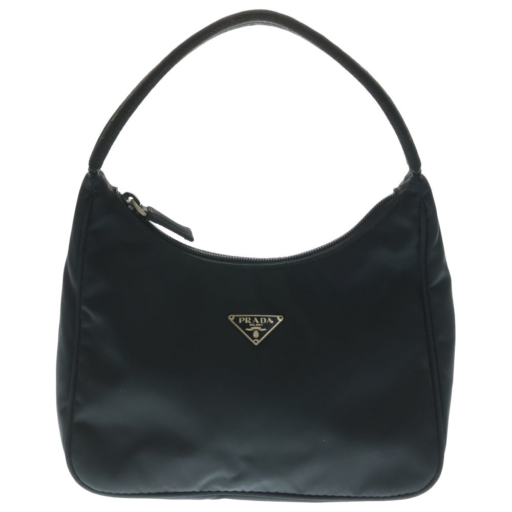 PRADA(プラダ) トライアングルロゴプレート ナイロン ハンドバッグ シルバー金具 ブラック