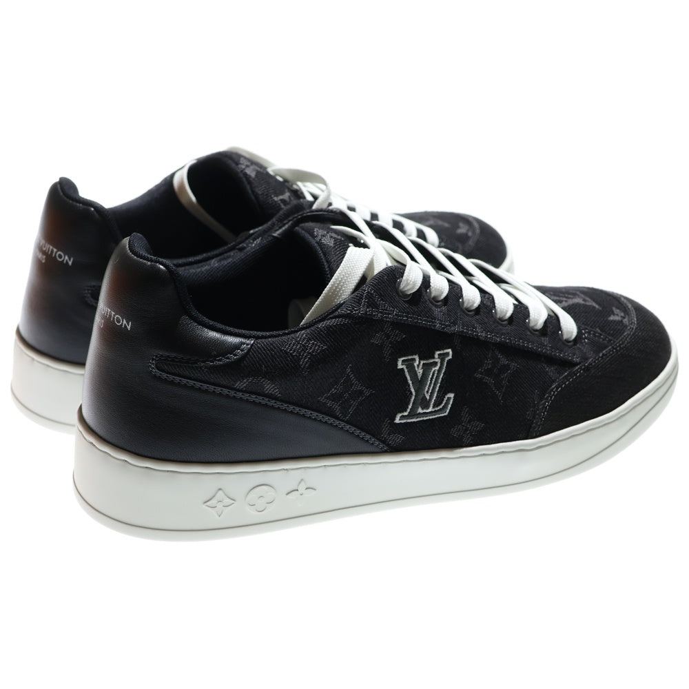 LOUIS VUITTON(ルイヴィトン) 25SS LV リゾート モノグラム デニム ロゴ刺繍 レザー レースアップ ローカットシューズ スニーカー ブラック 1AHQP8