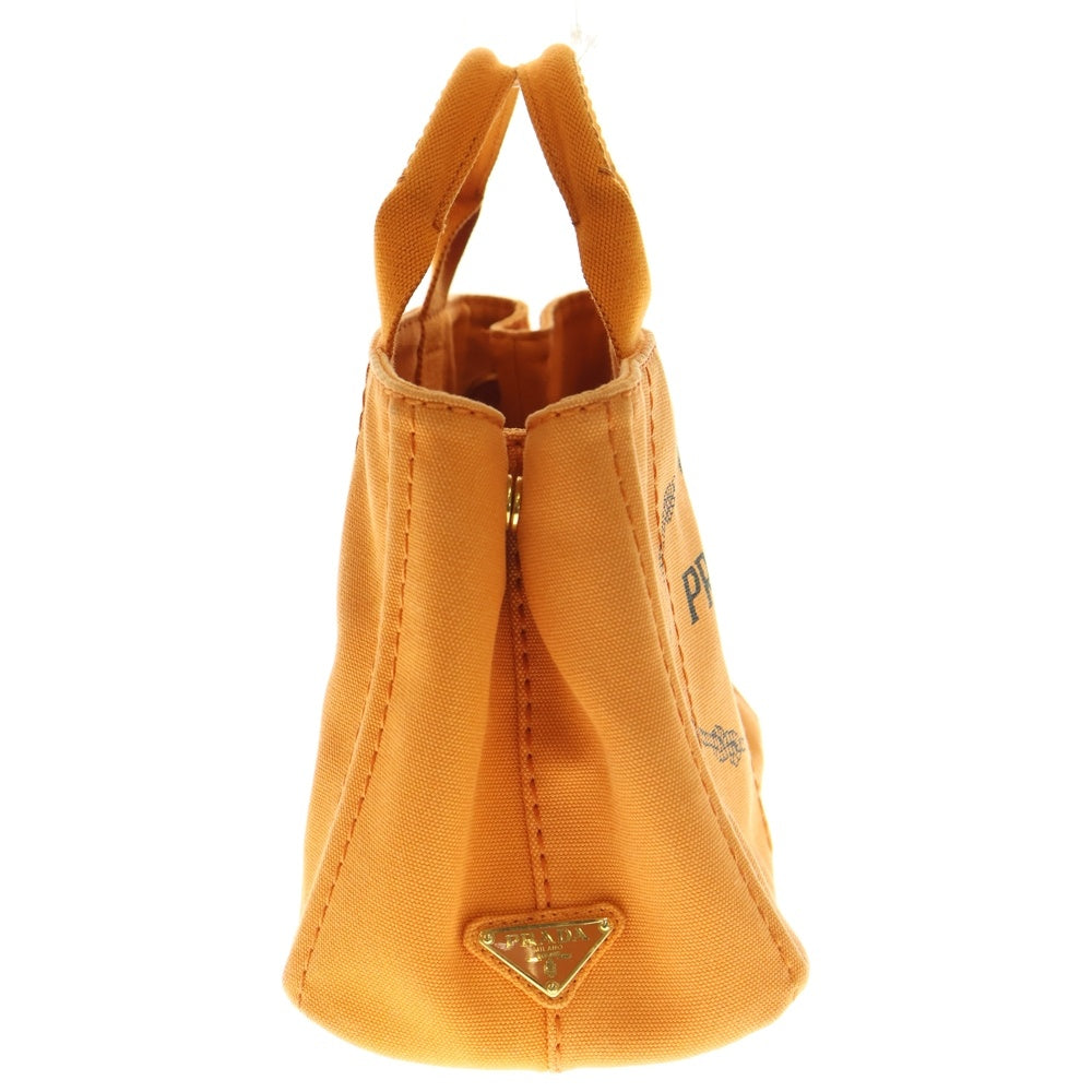 PRADA(プラダ) カナパ ミニ トライアングルロゴプレート キャンバス 2WAY ハンド ショルダー トートバッグ ゴールド金具 オレンジ B2439G