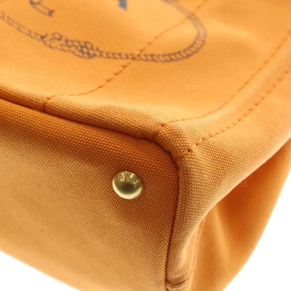 PRADA(プラダ) カナパ ミニ トライアングルロゴプレート キャンバス 2WAY ハンド ショルダー トートバッグ ゴールド金具 オレンジ B2439G