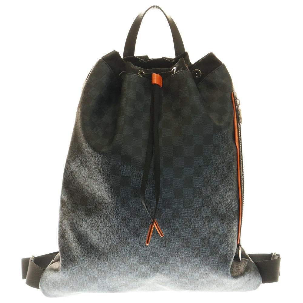LOUIS VUITTON(ルイヴィトン) ダミエ コバルト リュックサック バックパック 巾着バッグ ブラック×ネイビー×オレンジ PVC×ナイロン N40170 シルバー金具
