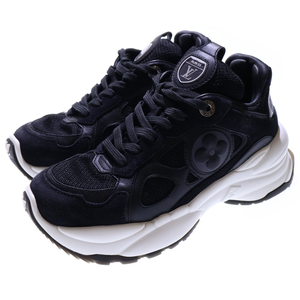 LOUIS VUITTON(ルイヴィトン) Ran 55 ラン モノグラムフラワー スエードレザー メッシュ レースアップ 厚底 ローカットシューズ スニーカー ブラック レディース 1ACGOM