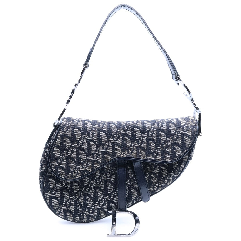 Christian Dior(クリスチャンディオール) トロッター サドルバッグ ハンドバッグ ネイビー ジャガード ワンショルダーバッグ ハンドバッグ