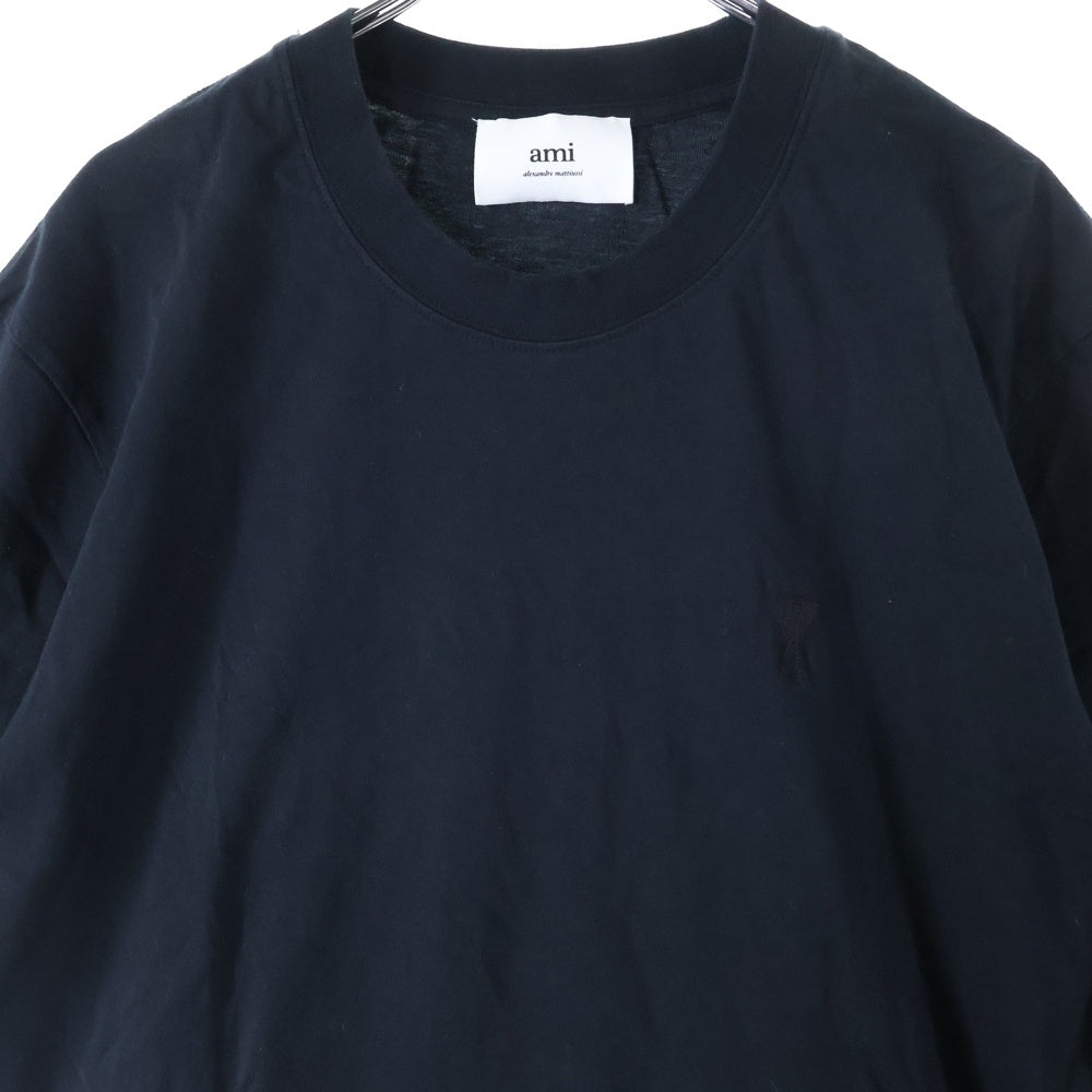ami paris(アミパリス) Ami de Coeur アミ ドゥ クール ハートロゴ 刺繍 クルーネック 半袖Tシャツ カットソー ブラック UTS003.724