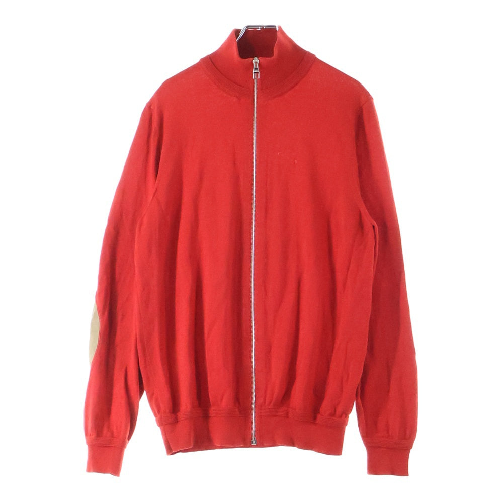LOUIS VUITTON(ルイヴィトン) 裾ロゴ刺繍 エルボーパッチ ウール シルク ジップアップ ドライバーズニット ジャケット セーター レッド HAN53WF87