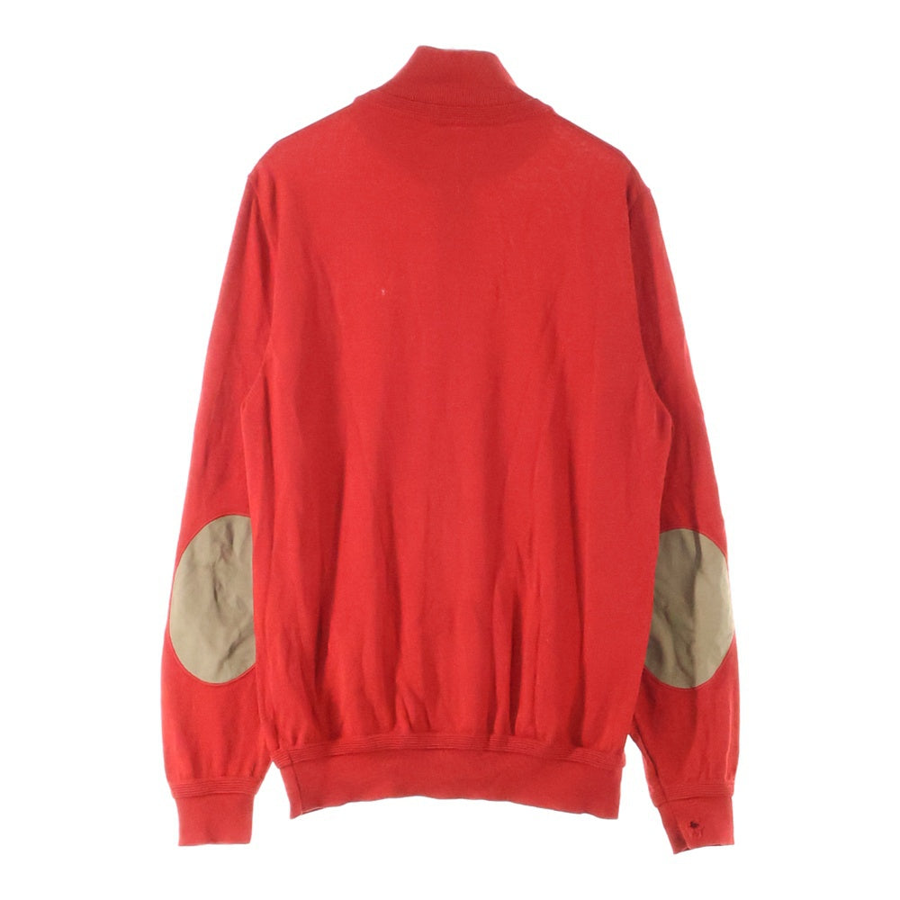 LOUIS VUITTON(ルイヴィトン) 裾ロゴ刺繍 エルボーパッチ ウール シルク ジップアップ ドライバーズニット ジャケット セーター レッド HAN53WF87