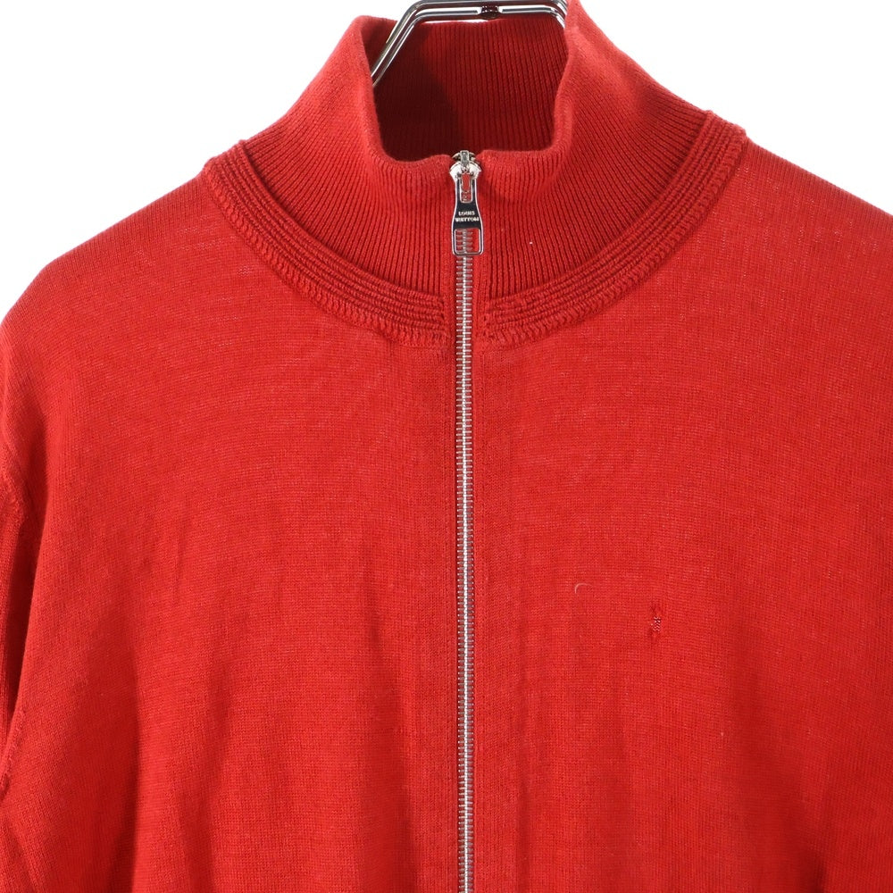 LOUIS VUITTON(ルイヴィトン) 裾ロゴ刺繍 エルボーパッチ ウール シルク ジップアップ ドライバーズニット ジャケット セーター レッド HAN53WF87