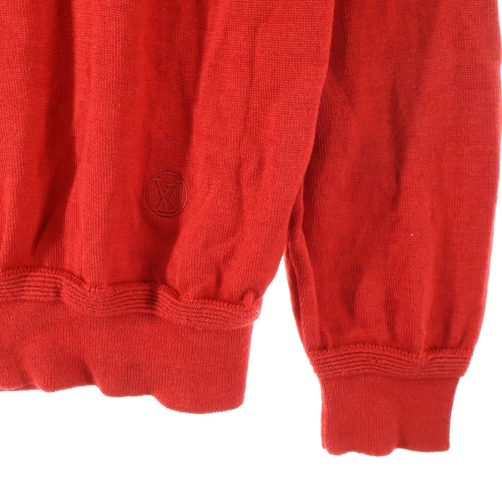 LOUIS VUITTON(ルイヴィトン) 裾ロゴ刺繍 エルボーパッチ ウール シルク ジップアップ ドライバーズニット ジャケット セーター レッド HAN53WF87