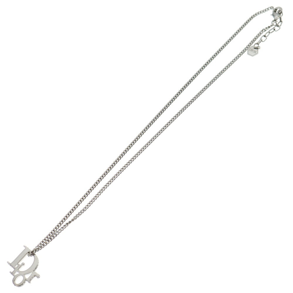 Christian Dior(クリスチャンディオール) ロゴラインストーン ネックレス ペンダント チェーン シルバー メタル