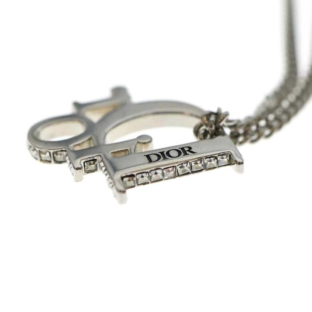 Christian Dior(クリスチャンディオール) ロゴラインストーン ネックレス ペンダント チェーン シルバー メタル