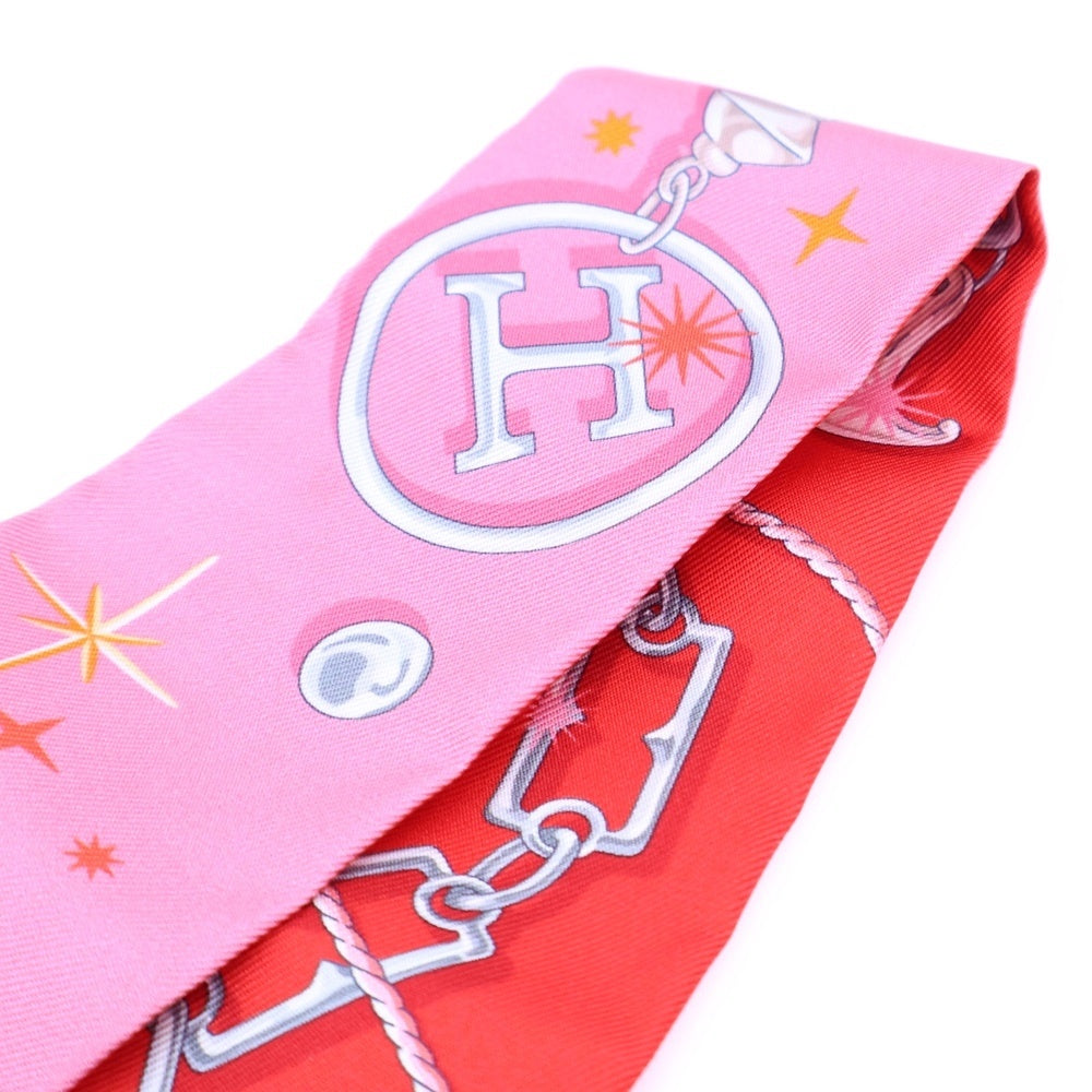 HERMES(エルメス) ツイリー C'EST LA FETE シルクスカーフ ピンク×レッド