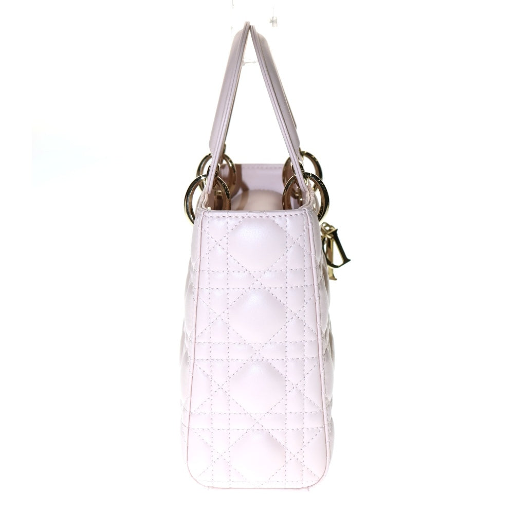 Christian Dior(クリスチャンディオール) Lady Dior My ABCDior レディディオール スモール カナージュ ラムスキン 2WAY チャーム付レザーハンドバッグ ショルダーバッグ ピンク レディース