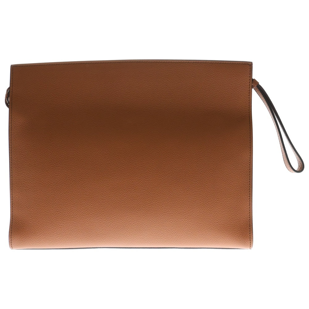 Salvatore Ferragamo(サルヴァトーレ フェラガモ) ガンチーニ レザー クラッチ セカンドバッグ シルバー金具 ブラウン レディース