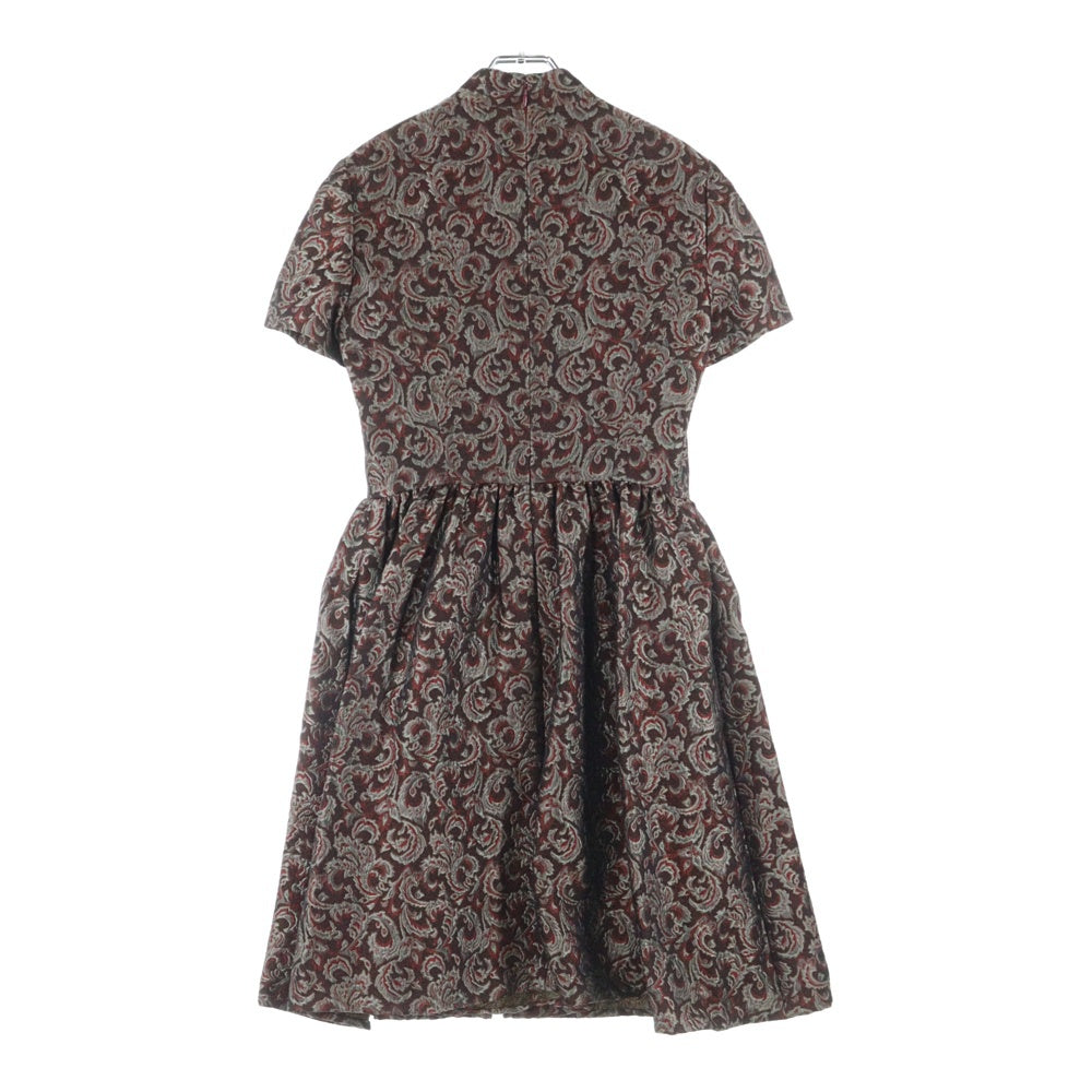 Christian Dior(クリスチャンディオール) ペイズリー総柄 ウール シルク ジャガード ノーカラー 半袖 ミディアムワンピース ドレス ボルドー レディース MD06D8010