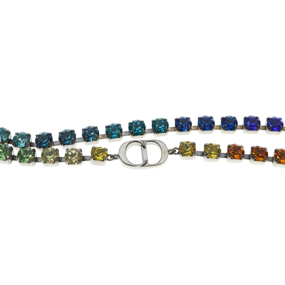 Christian Dior(クリスチャンディオール) CDロゴ ラインストーン レインボー チョーカー ネックレス チェーン シルバー GP