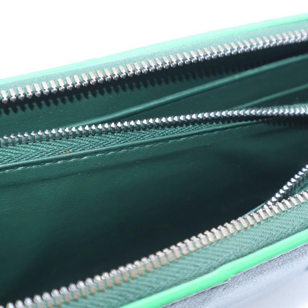 BOTTEGA VENETA(ボッテガヴェネタ) イントレチャート カセット ラウンド 長財布 ロングウォレット グリーン レザー シルバー金具