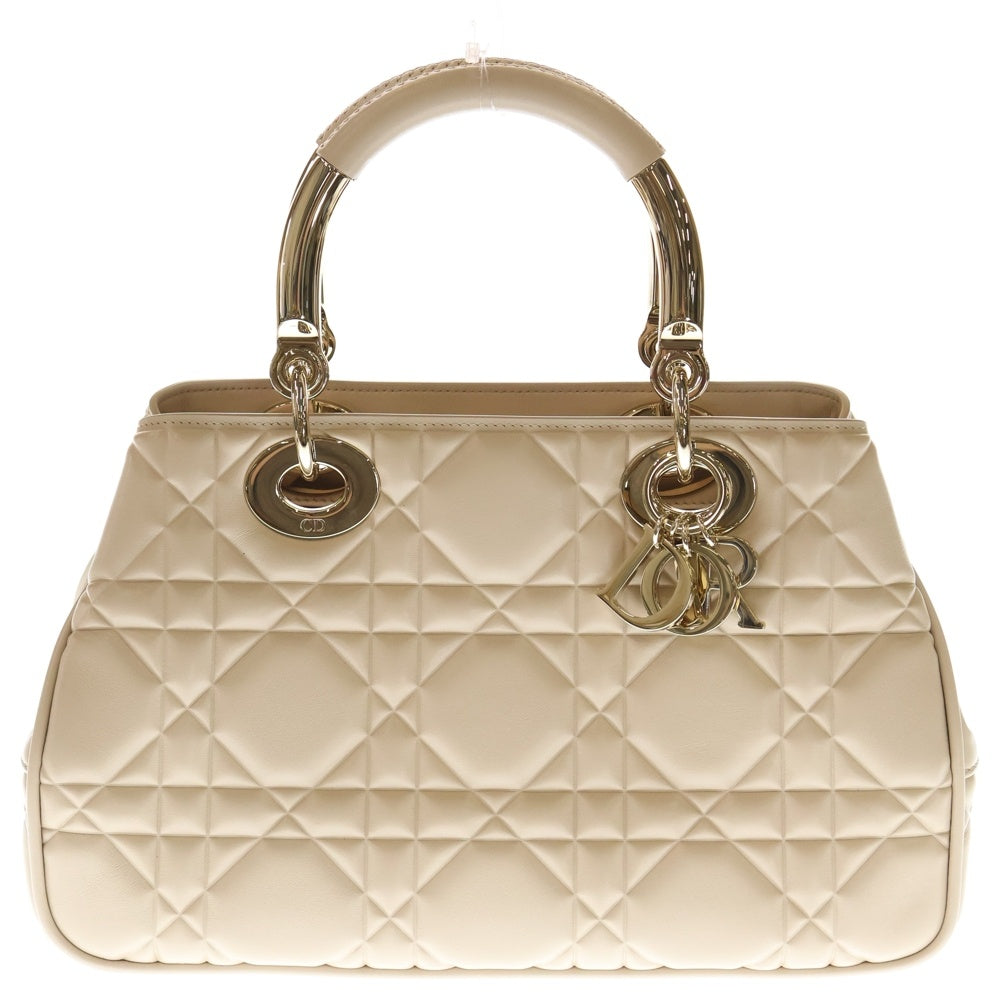 Christian Dior(クリスチャンディオール) レディ 95.22 ミディアム カナージュ ラムスキン レザー ハンド ショルダーバッグ ゴールド金具 ベージュ