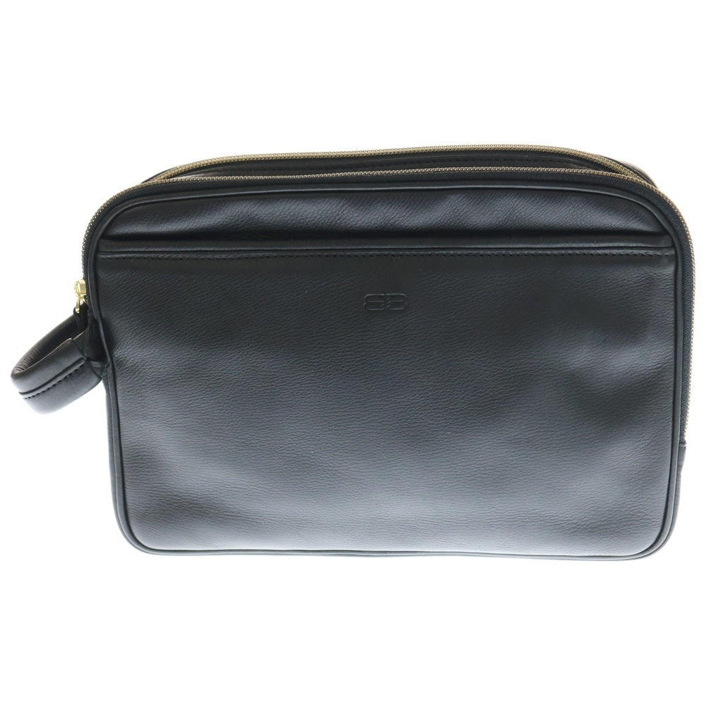 BALENCIAGA(バレンシアガ) BBロゴ型押し Wジップレザークラッチバッグ ハンドバッグ ブラック