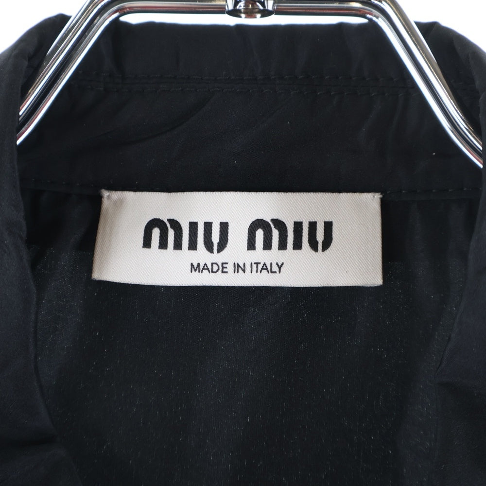miumiu(ミュウミュウ) 23SS ラバーロゴプリント シルク混 ジップアップ クロップド ショート ジャケット ブラック レディース ML913