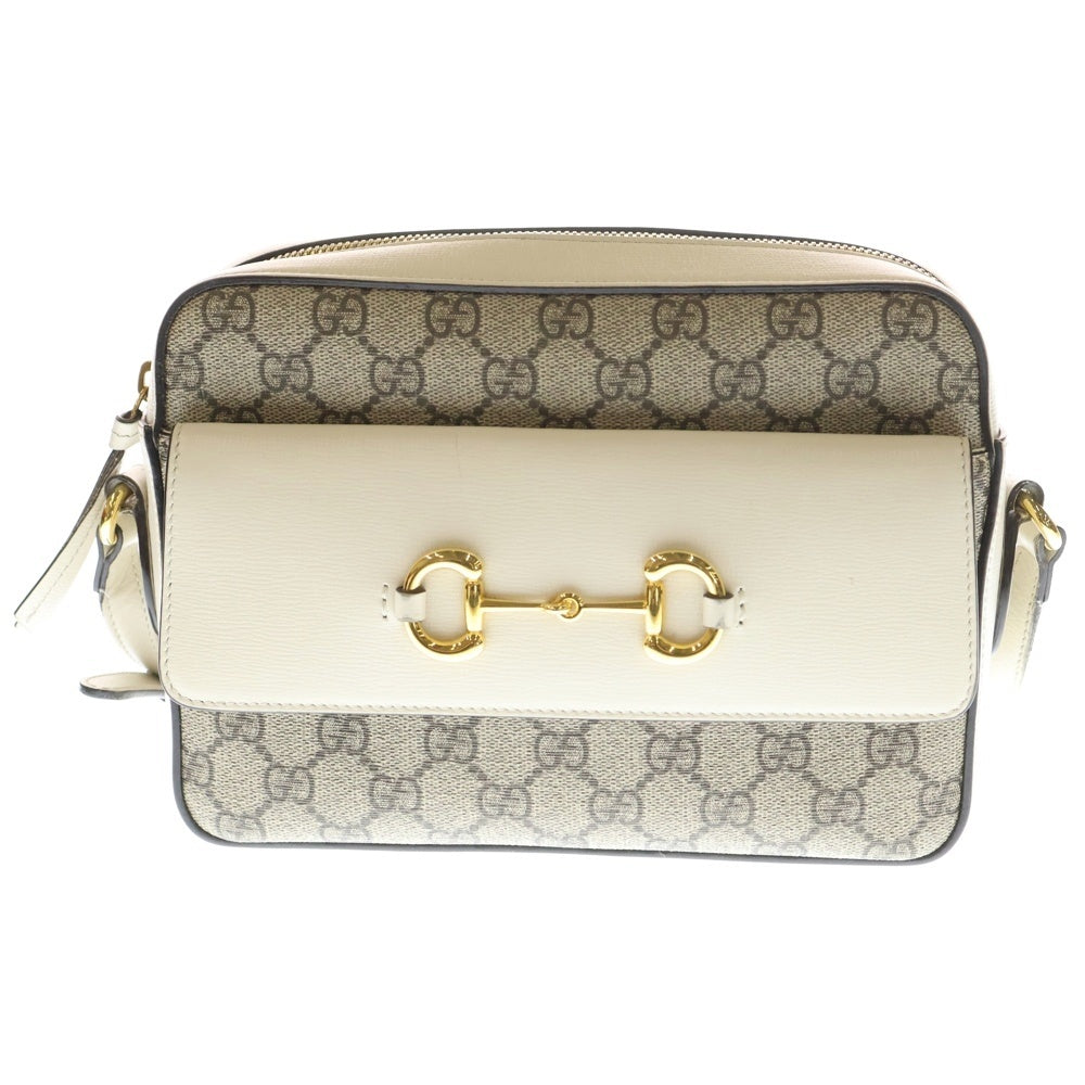 GUCCI(グッチ) ホースビット1955 ショルダーバッグ GGキャンバス×レザー ホワイト×ベージュ 645454 ゴールド金具