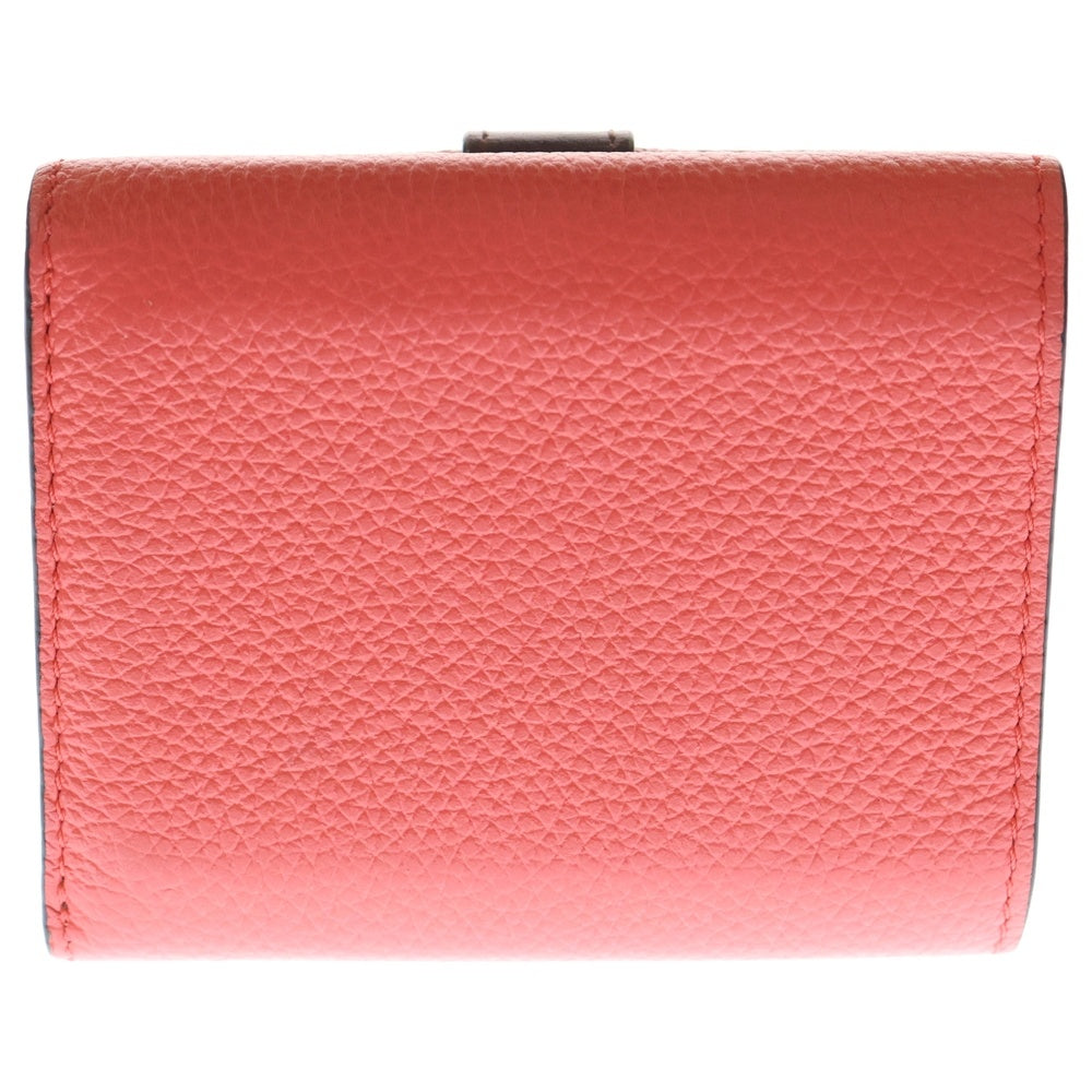 LOEWE(ロエベ) 三つ折り財布 バーティカル コンパクトウォレット 三つ折り財布 コインケース ピンク×ブラウン レザー シルバー金具