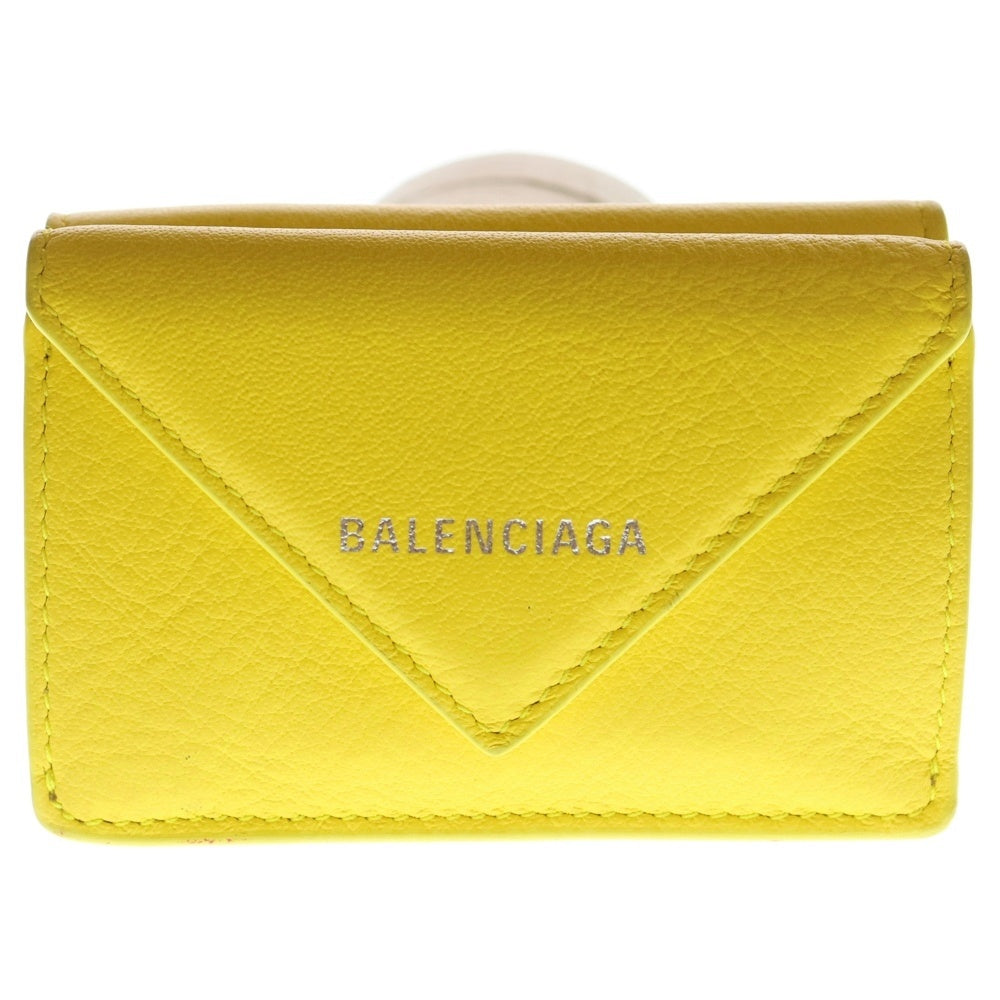 BALENCIAGA(バレンシアガ) 三つ折り財布 ペーパーミニ コンパクトウォレット 三つ折り財布 コインケース イエロー レザー 391446
