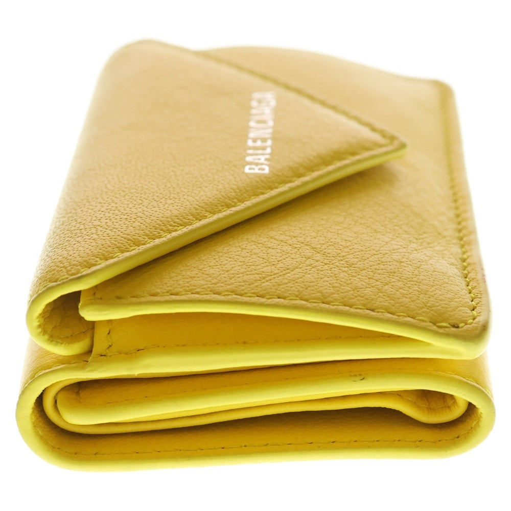 BALENCIAGA(バレンシアガ) 三つ折り財布 ペーパーミニ コンパクトウォレット 三つ折り財布 コインケース イエロー レザー 391446