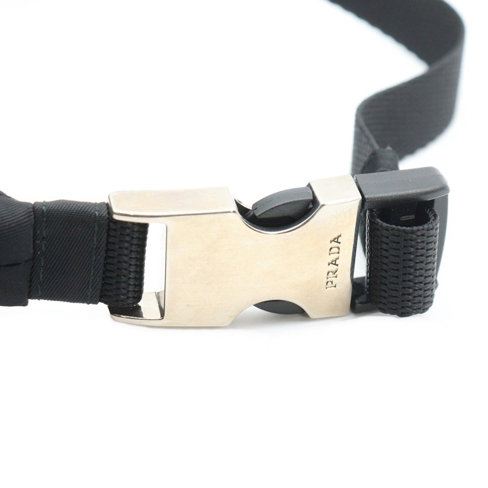 PRADA(プラダ) へアバンド カチューシャ ロゴ三角プレート ブラック ナイロン 1IH081 シルバー金具