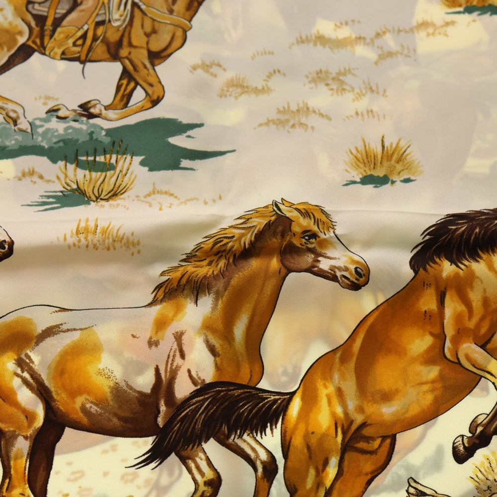 HERMES(エルメス) カレ90 LES MUSTANGS シルク スカーフ ブラウン