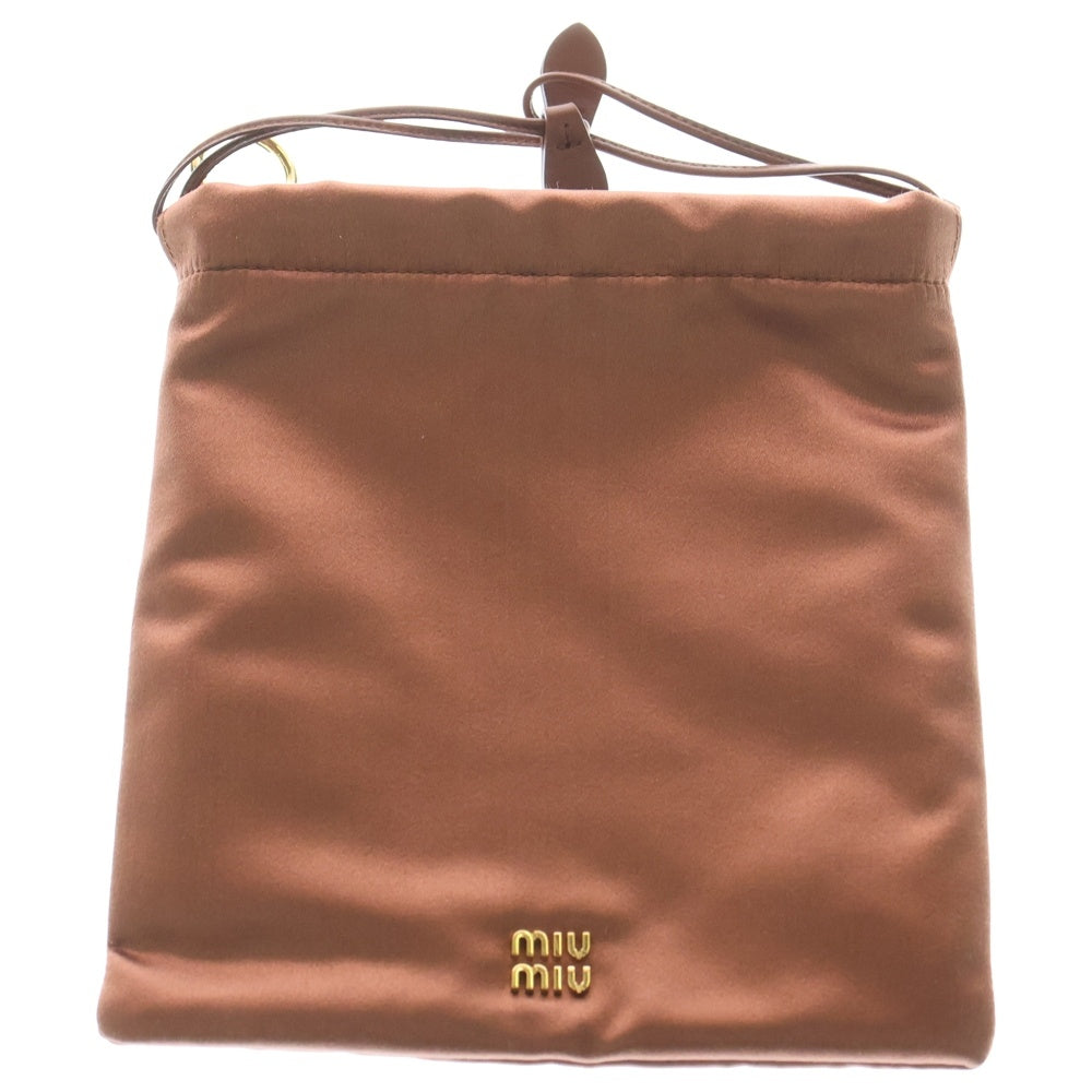 miumiu(ミュウミュウ) 巾着 ドローストリングバッグ ミニバッグ ポーチ ケース ピンク サテン×レザー 5NG010 ゴールド金具 レディース