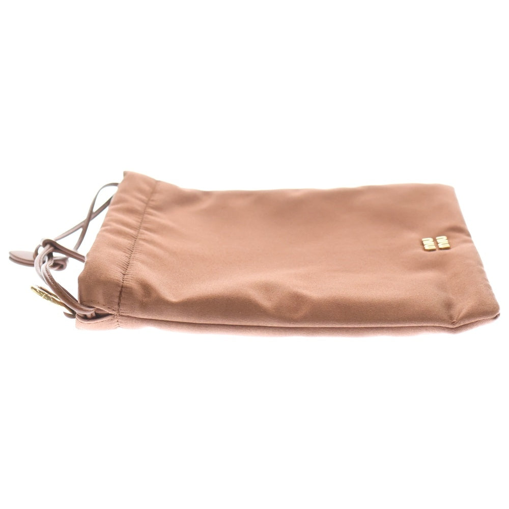 miumiu(ミュウミュウ) 巾着 ドローストリングバッグ ミニバッグ ポーチ ケース ピンク サテン×レザー 5NG010 ゴールド金具 レディース