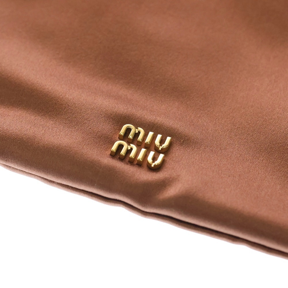miumiu(ミュウミュウ) 巾着 ドローストリングバッグ ミニバッグ ポーチ ケース ピンク サテン×レザー 5NG010 ゴールド金具 レディース