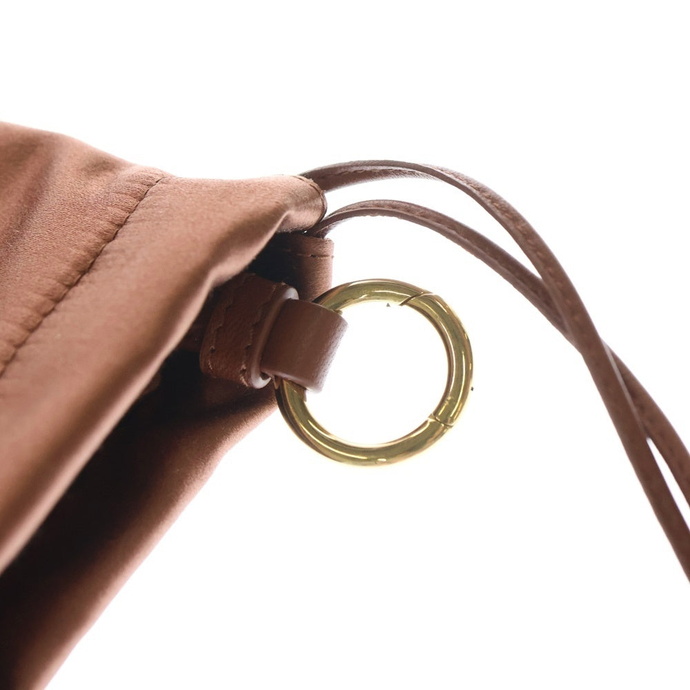 miumiu(ミュウミュウ) 巾着 ドローストリングバッグ ミニバッグ ポーチ ケース ピンク サテン×レザー 5NG010 ゴールド金具 レディース