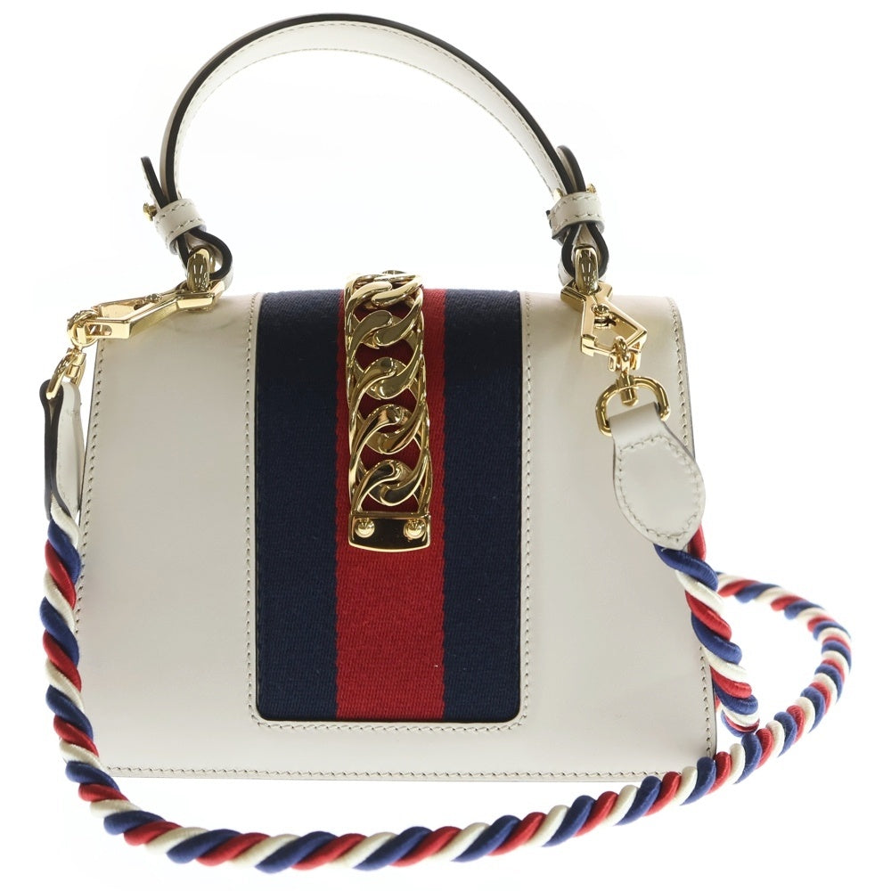 GUCCI(グッチ) シルヴィ 2WAYバッグ ハンドバッグ ショルダーバッグ ホワイト×レッド×ネイビー レザー 470270 ゴールド金具 レディース