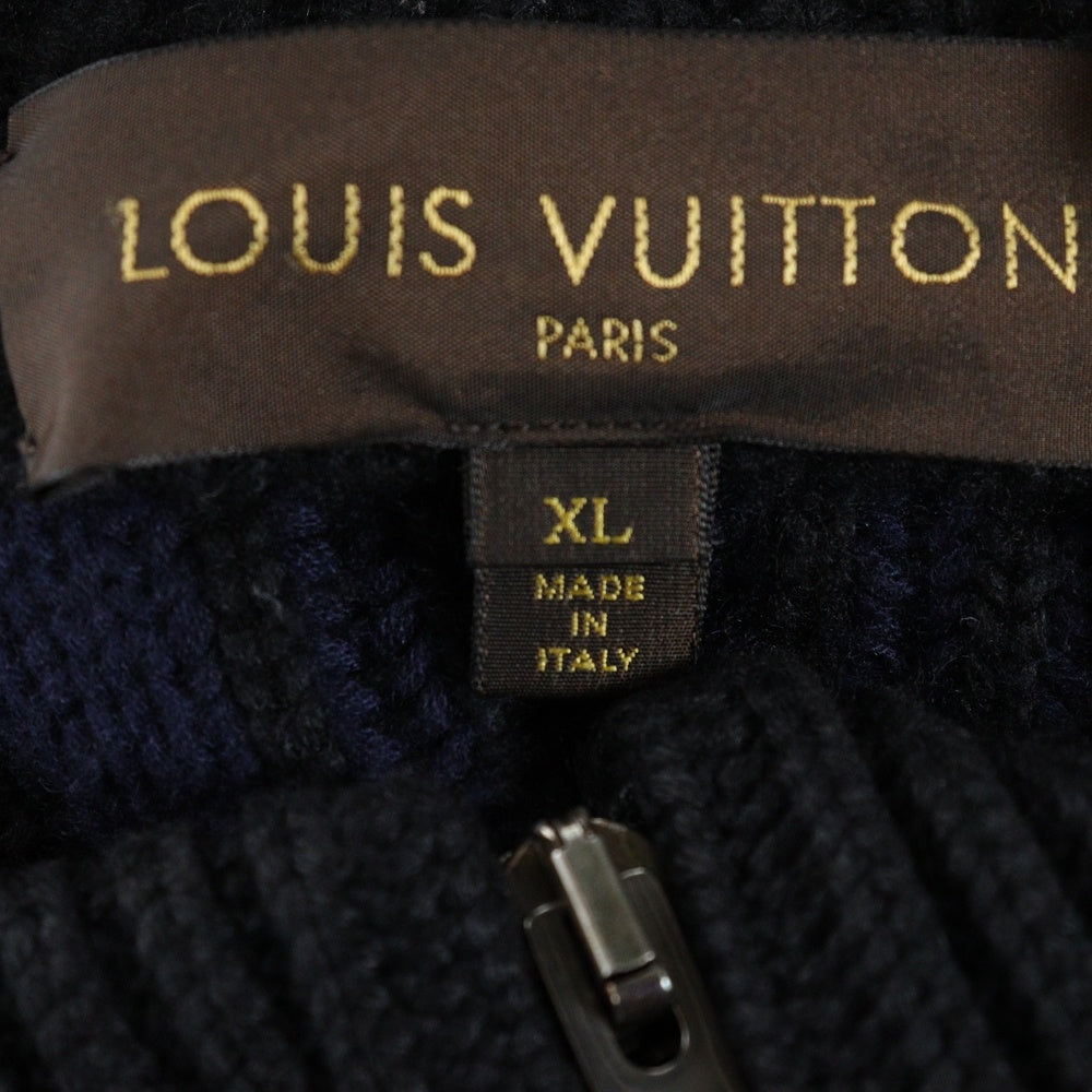 LOUIS VUITTON(ルイヴィトン) ダミエジャガード ウール スタンドカラー ジップアップ ドライバーズニット ジャケット ブラック/ネイビー
