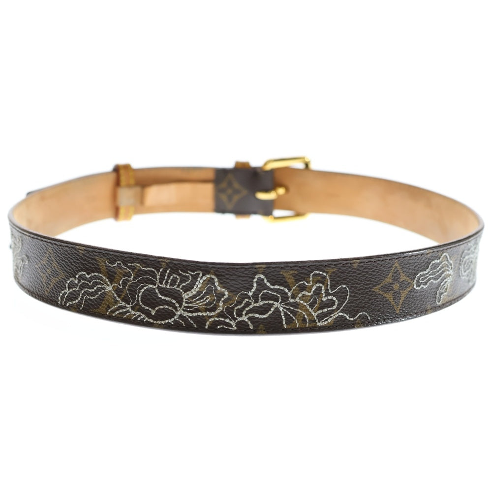 良品　ルイ・ヴィトン　サンチュール　ベルト　レザー　ブラウン　ロゴ　金具 LOUIS VUITTON (ルイヴィトン) モノグラム サンチュール ベルト