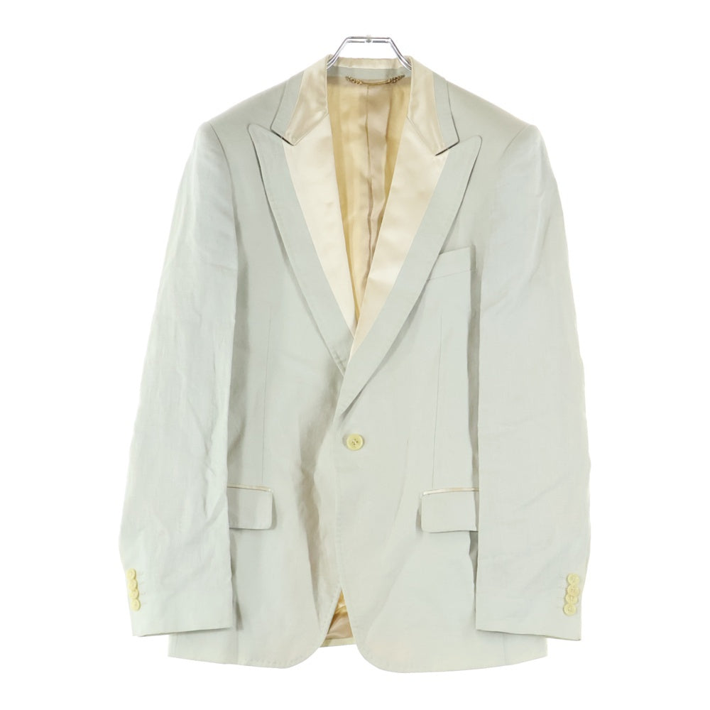 DOLCE & GABBANA(ドルチェアンドガッバーナ) シルク切り替え リネン ピークドラペル 1B テーラードジャケット アイボリー