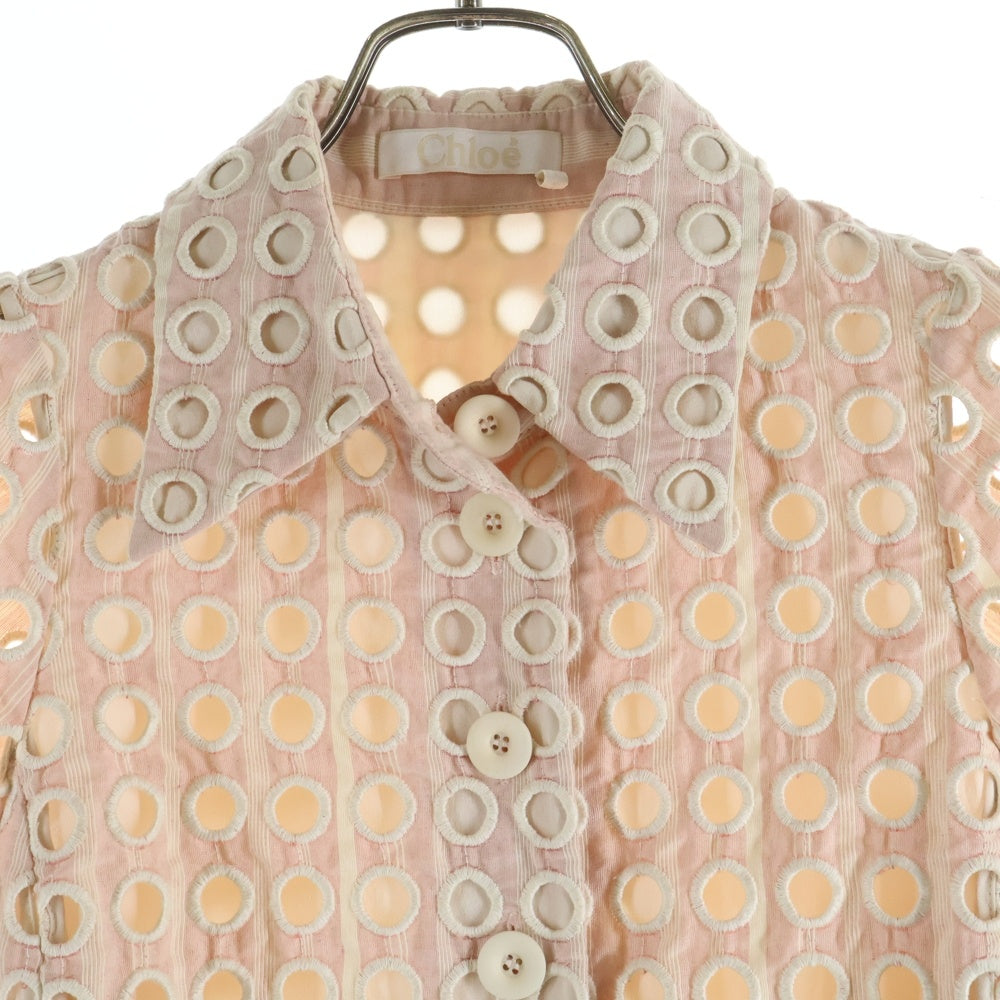 Chloe(クロエ) 刺繍 カットアウト ストライプ総柄 ビスコース リネン