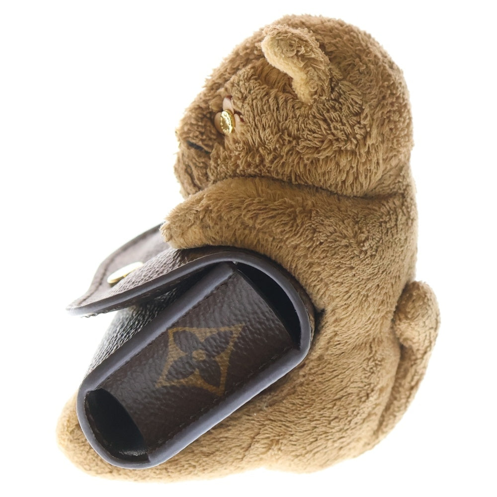 LOUIS VUITTON(ルイヴィトン) LV キュート モノグラム フラワーモチーフ ネコ マスコット バッグチャーム エアポッツケース 小物入れ ブラウン M01561 ゴールド金具 レディース