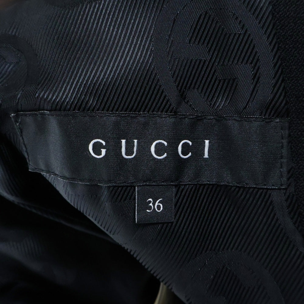 GUCCI(グッチ) 裏地インターロックG 総柄 ウール ダブルブレスト マルチポケット チェスターコート ブラック 162700 レディース
