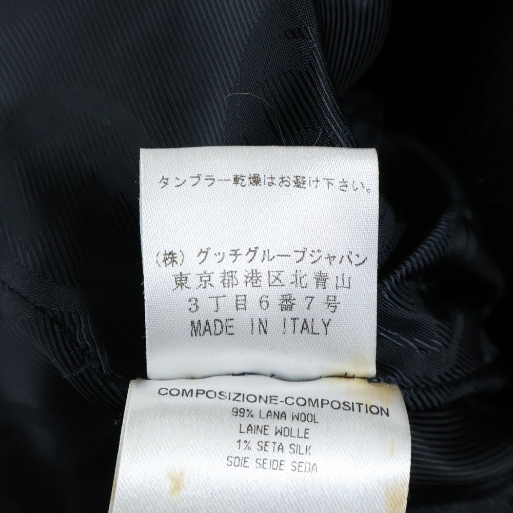GUCCI(グッチ) 裏地インターロックG 総柄 ウール ダブルブレスト マルチポケット チェスターコート ブラック 162700 レディース