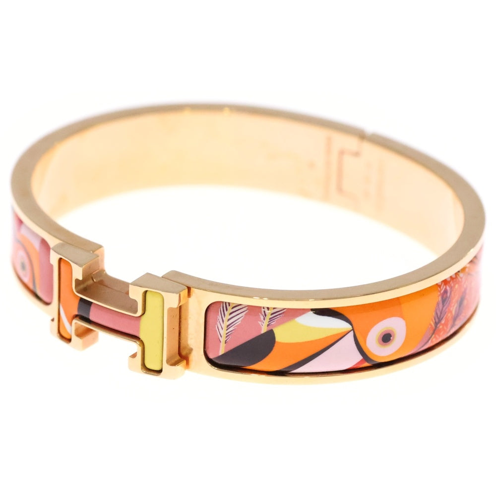 HERMES(エルメス) クリッククラック 孔雀 柄 Hロゴ バングル ブレスレット オレンジ/ゴールド レディース