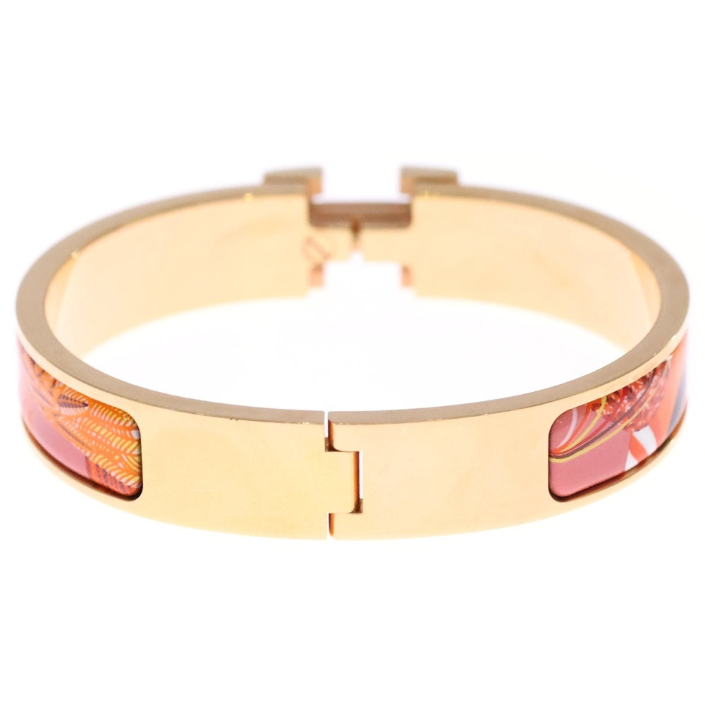 HERMES(エルメス) クリッククラック 孔雀 柄 Hロゴ バングル ブレスレット オレンジ/ゴールド レディース