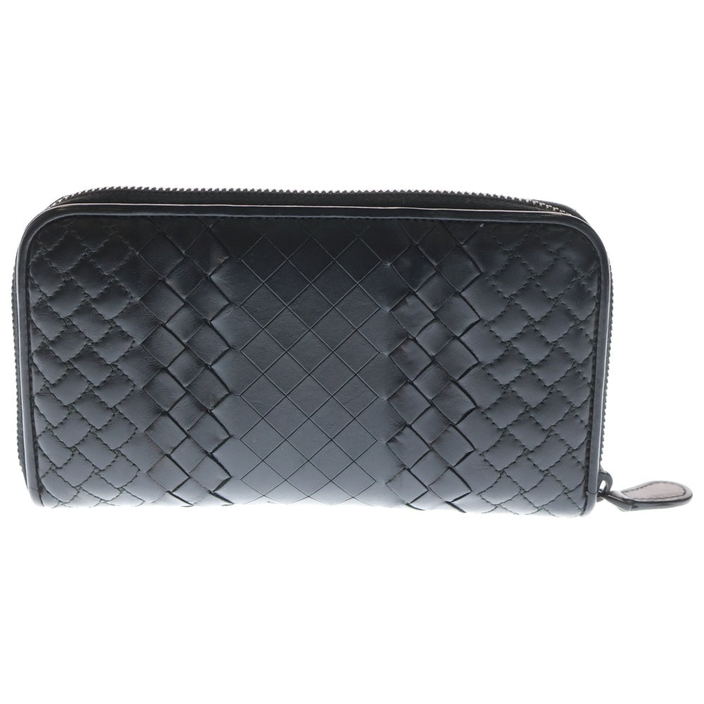 BOTTEGA VENETA(ボッテガヴェネタ) イントレチャート ラウンドファスナー 長財布 ロングウォレット ブラック レザー レディース
